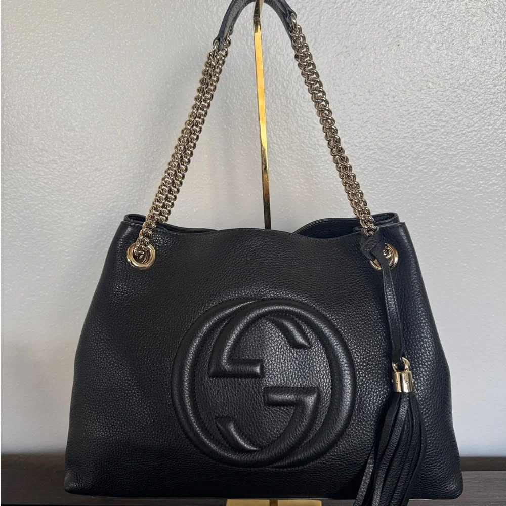 GUCCI Black Leather Soho Chain Tote - Picture 4 of 13
